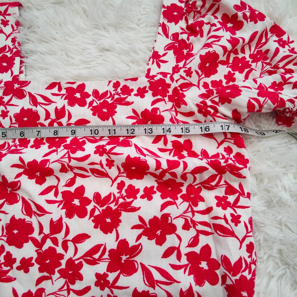 Draper James RSVP Pink Floral Puff Sleeve Linen Blend Mini Dress Square Neck Sm - Picture 7 of 10